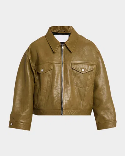 Ezr Men & Apos;s Leather Trucker Jacket In Green