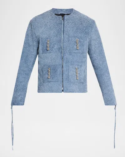 Ezr Men's Chain-embellished Suede Jacket In Blue
