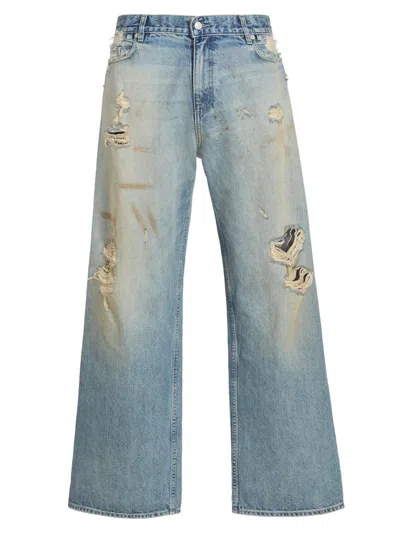Ezr Men's Oil Spill Baggy Straight-leg Jeans In Blue