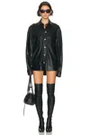 Ezr Oversize Pocket Long Sleeve Leather Dress In Black