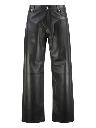 Ezr Faux Leather Trousers With Metal Accents In Black