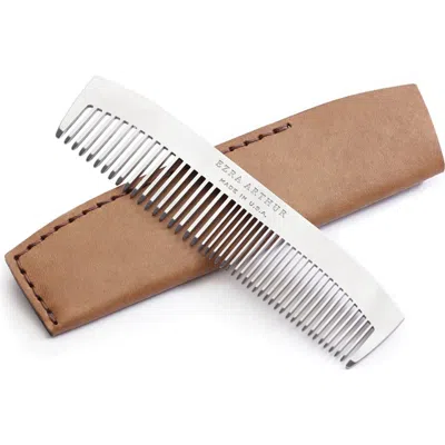 Ezra Arthur No. 1827 Stainless Steel Metal Pocket Comb With Leather Sleeve In White