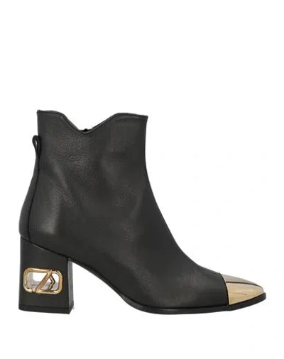 Ezzio Woman Ankle Boots Black Size 6 Leather, Metal