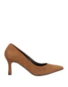 Ezzio Woman Pumps Camel Size 7.5 Leather In Beige