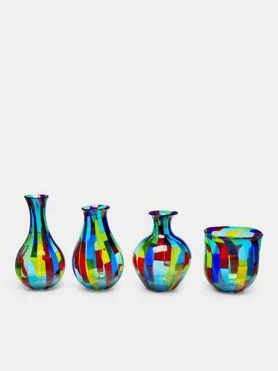 F & M Ballarin Acquamarina Hand-blown Murano Glass Bud Vases (set Of 4)  Abask Gift Set In Blue