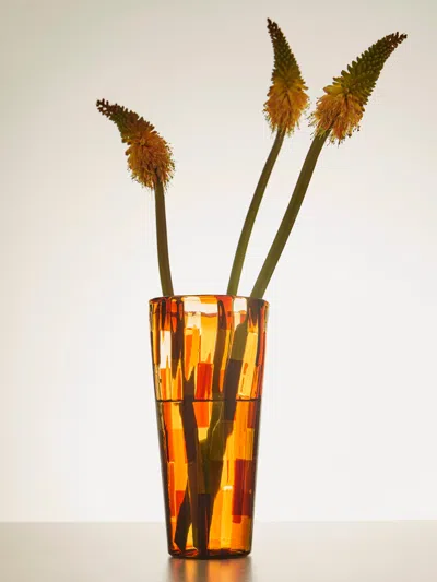 F & M Ballarin Acquamarina Hand-blown Murano Glass Vase  Abask Luxury Gift In Brown