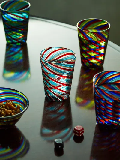 F & M Ballarin Filigrana Hand-blown Murano Glass Tumblers (set Of 6)  Abask Gift Set In Multi