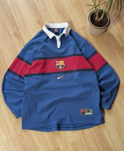 Pre-owned F C Barcelona X Nike Team Fcb Barcelona Soccer Long Sleeve Polo In Blue Red