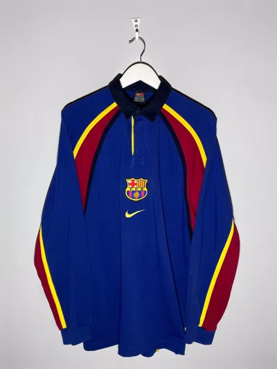 Pre-owned F C Barcelona X Nike Vintage 90's F.c Barcelona Nike Swoosh Hype Y2k Rugby Shirt In Blue
