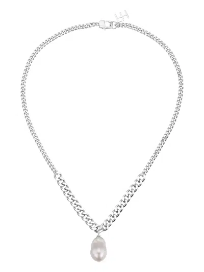 F+h Studios Fierce Baroque-pearl Curb-chain Necklace In Metallic
