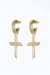 F+h Studios Freedom Cross Charm Earrings In Gold/clear In Gold