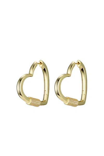 F+h Studios Hardcore Love Heart Statement Earrings In Gold/clear