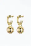 F+H STUDIOS HARDWARE CHARM HOOP EARRINGS IN GOLD/CLEAR