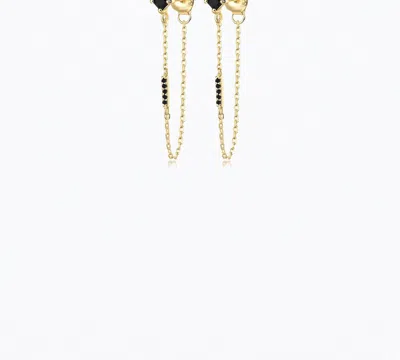 F+h Studios Iggy Long Chain Earrings Black Spinel In Gold/black In Neutral