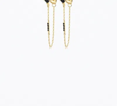 F+h Studios Iggy Long Chain Earrings Black Spinel In Gold/black