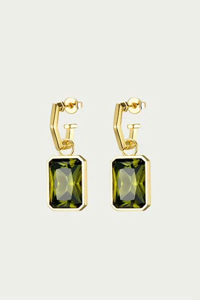 F+h Studios Volt Gemstone Statement Earrings In Gold/green In Black