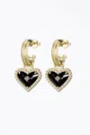 F+h Studios Whitney Gemstone Heart Earrings In Gold In Black