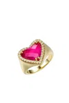 F+h Studios Whitney Gemstone Heart Signet Ring In Gold/pink In Red