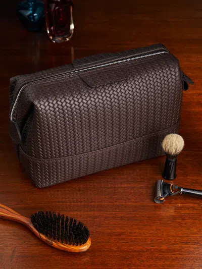 F. Hammann Leather Large Wash Bag  Abask Luxury Gift In Brown