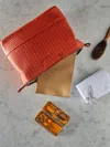 F. Hammann Leather Large Wash Bag  Abask Luxury Gift In  Orange