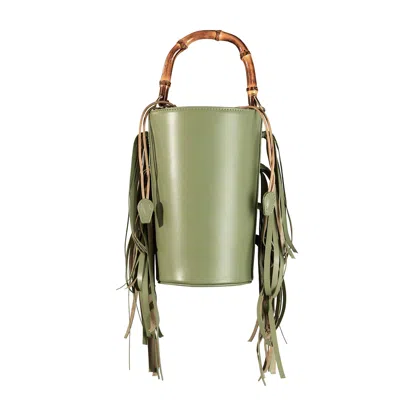 F3rog By Rana Women's Avocado Green  Fringe Crossbody Bucket Bag