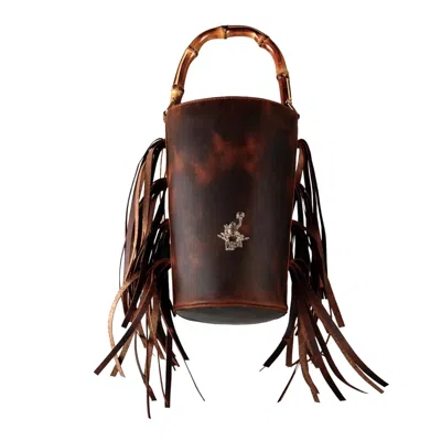 F3rog By Rana Women's Brown Fringe Crossbody Bucket Bag
