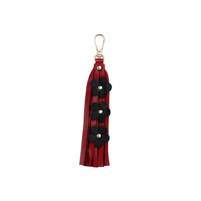 F3rog By Rana Women's Red / Black Ferrari Red & Black Triple Flower Keychain In Burgundy