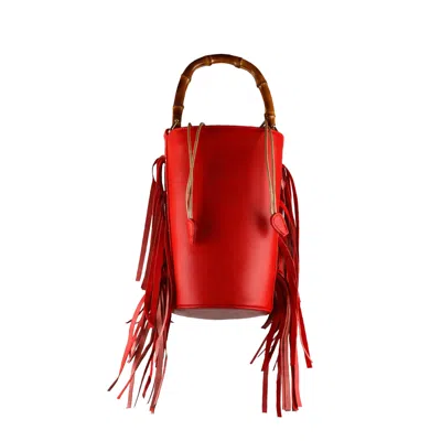F3rog By Rana Women's Red Fringe Crossbody Bucket Bag