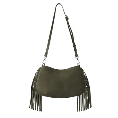 F3rog By Rana Women's Suede Green Crossbody Mini Gordon Fringe Bag