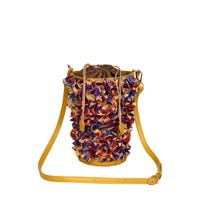 F3rog By Rana Women's Yellow / Red / Blue The Crossbody Tricolore Coral Bucket Bag With A Shoulder Strap In Multi