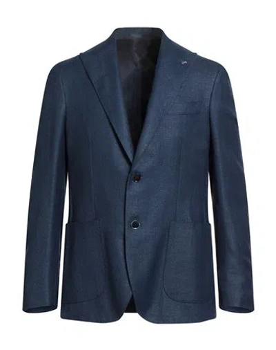 F839 Born In Napoli Man Blazer Blue Size 42 Virgin Wool, Silk, Linen