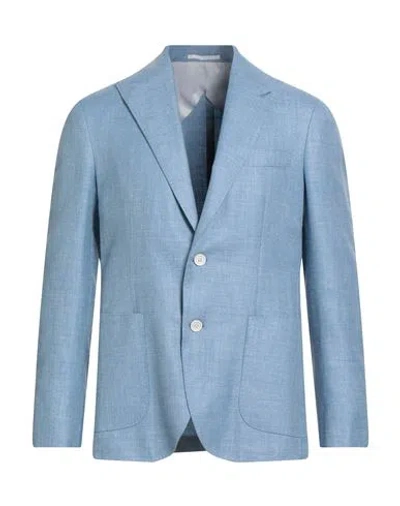 F839 Born In Napoli Man Blazer Light Blue Size 40 Virgin Wool, Silk, Linen