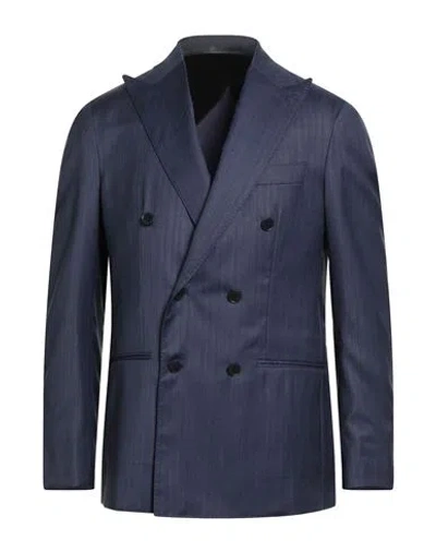 F839 Born In Napoli Man Blazer Navy Size 42 Virgin Wool, Silk In Blue