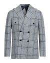 F839 Born In Napoli Man Blazer Slate Blue Size 44 Linen, Virgin Wool In Gray