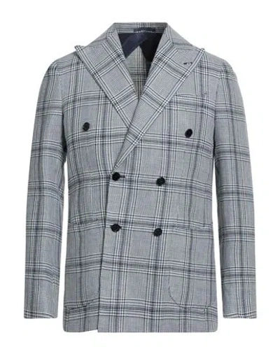 F839 Born In Napoli Man Blazer Slate Blue Size 44 Linen, Virgin Wool In Gray