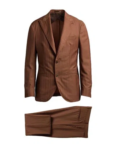 F839 Born In Napoli Man Suit Brown Size 40 Virgin Wool