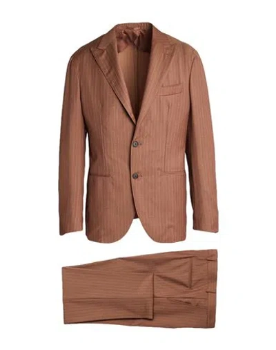 F839 Born In Napoli Man Suit Brown Size 42 Virgin Wool