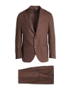 F839 Born In Napoli Man Suit Chocolate Brown Size 44 Linen, Virgin Wool In Brown