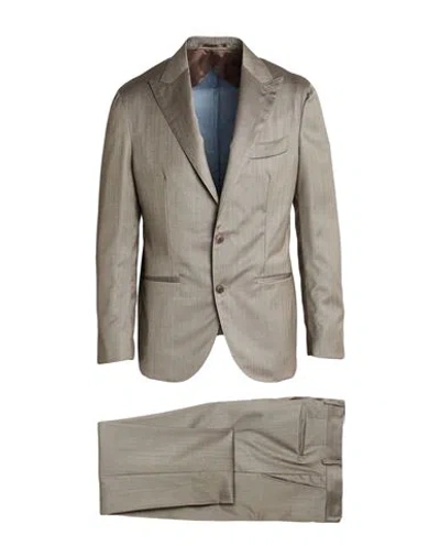 F839 Born In Napoli Man Suit Taupe Size 42 Virgin Wool, Silk In Gray