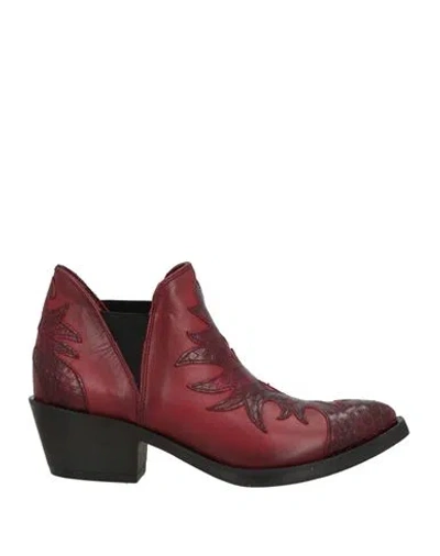 Fabbrica Dei Colli Woman Ankle Boots Brick Size 8 Leather In Red
