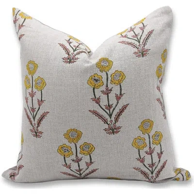 Fabdivine 100% Linen Throw Square Indoor/outdoor Pillow Cover In Brown;yellow