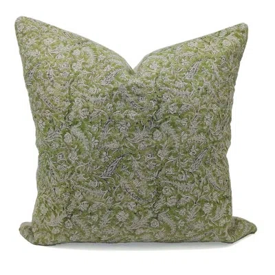 Fabdivine 100% Linen Throw Square Pillow Cover In Green