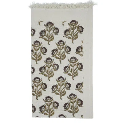 Fabdivine 100%cotton Floral Hand Block Print Waffle Hand Towels - Soft, Absorbent, And Handcrafted To Perfecti In Brown