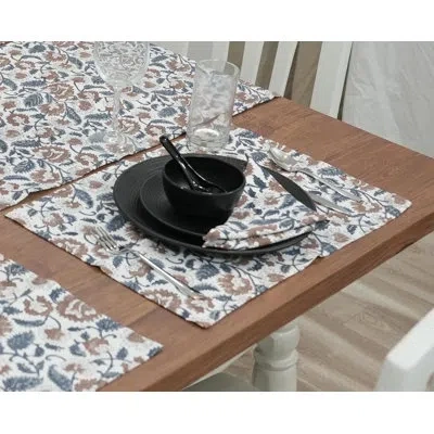 Fabdivine 13x19 Inch Accent Decorative Placemat Handcrafted (mandakni, Blue) In Blue;brown