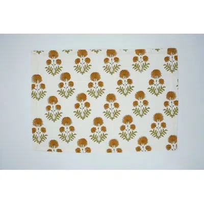 Fabdivine 13x19 Inch Block Print - Elegant Dining Placemats For Everyday Use, Rishi, Mustard