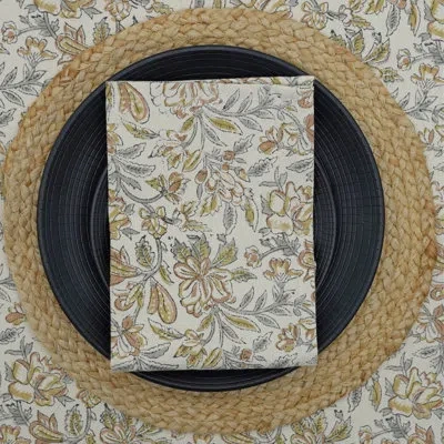 Fabdivine 13x19 Inch Decorative Block Print Cotton Placemat, Qudrat, Gray
