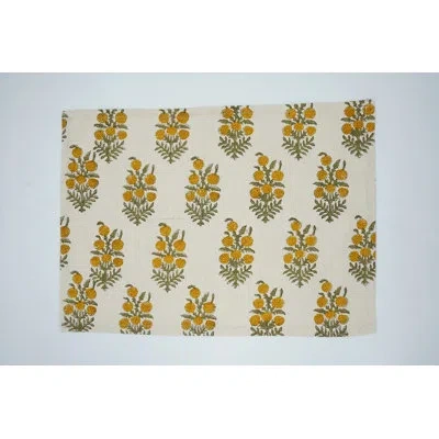 Fabdivine 13x19 Inch Designer Cotton Placemat – Handcrafted Block Print, Hajara, Yellow