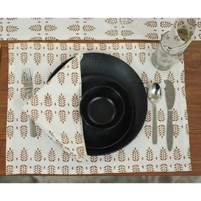 Fabdivine 13x19 Inch Durable Cotton Placemat – Beautiful Block Print Patterns, Darpan, Brown