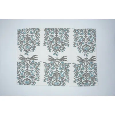 Fabdivine 13x19 Inch Durable Table Placemats – Heatproof & Water-resistant For Daily Use, Vrindavan, Blue In Blue;gray