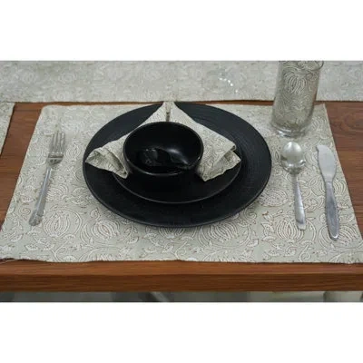 Fabdivine 13x19 Inch Elegant Block Print Placemat – Ideal For Special Occasions, 6 Kamal, Green